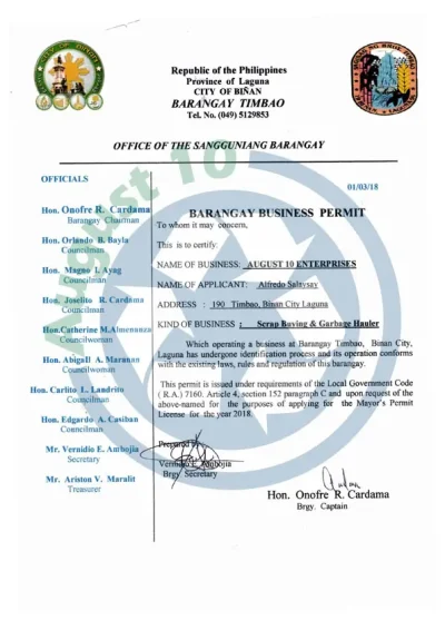 Barangay Business Permit Templates & Examples 3