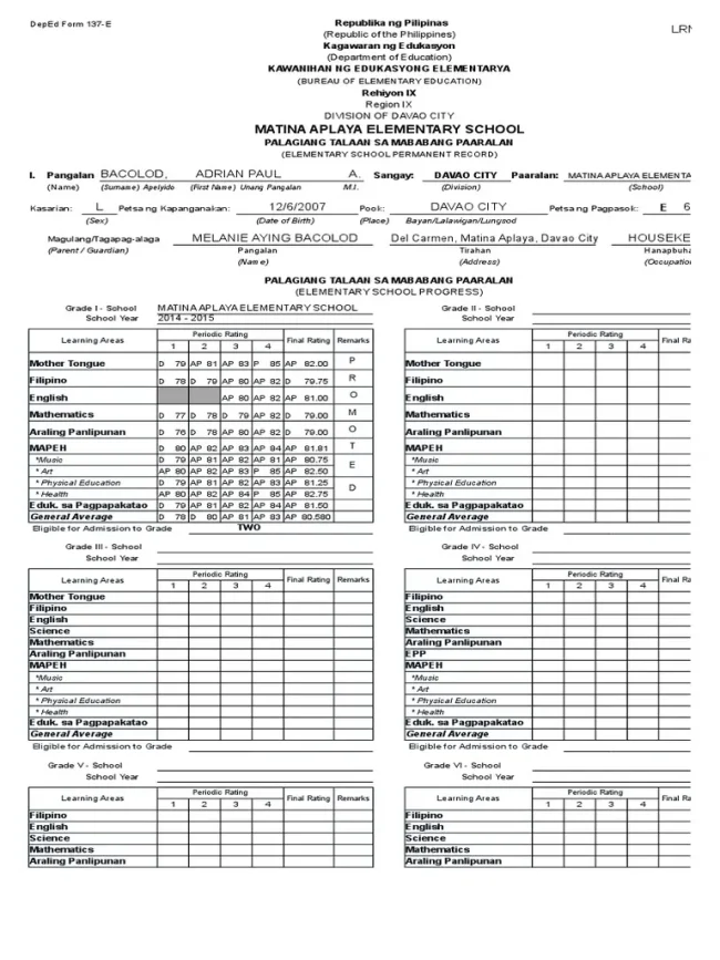 Form 137 Sample 9