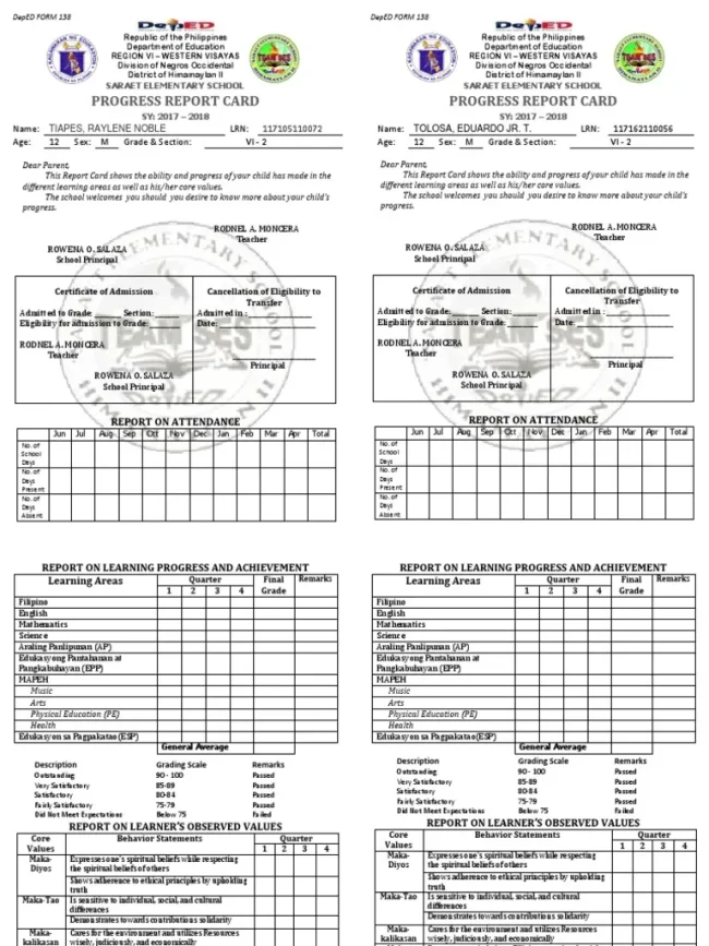 Form 138 Sample 3