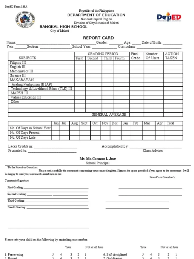 Form 138 Sample 5