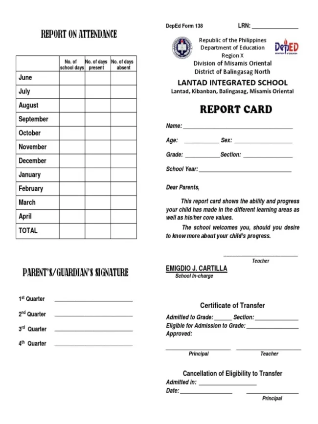 Form 138 Sample 7