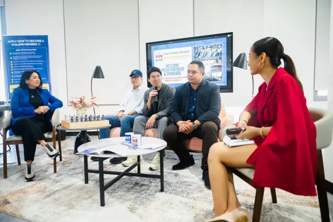 Business leaders from Toyota Motors Philippines, GCash for Business, and Taho Story highlight mobility solutions, digital finance, and scalable entrepreneurship for SMEs during the PHILSME Media Launch panel discussion. (Photo courtesy of GCash)
