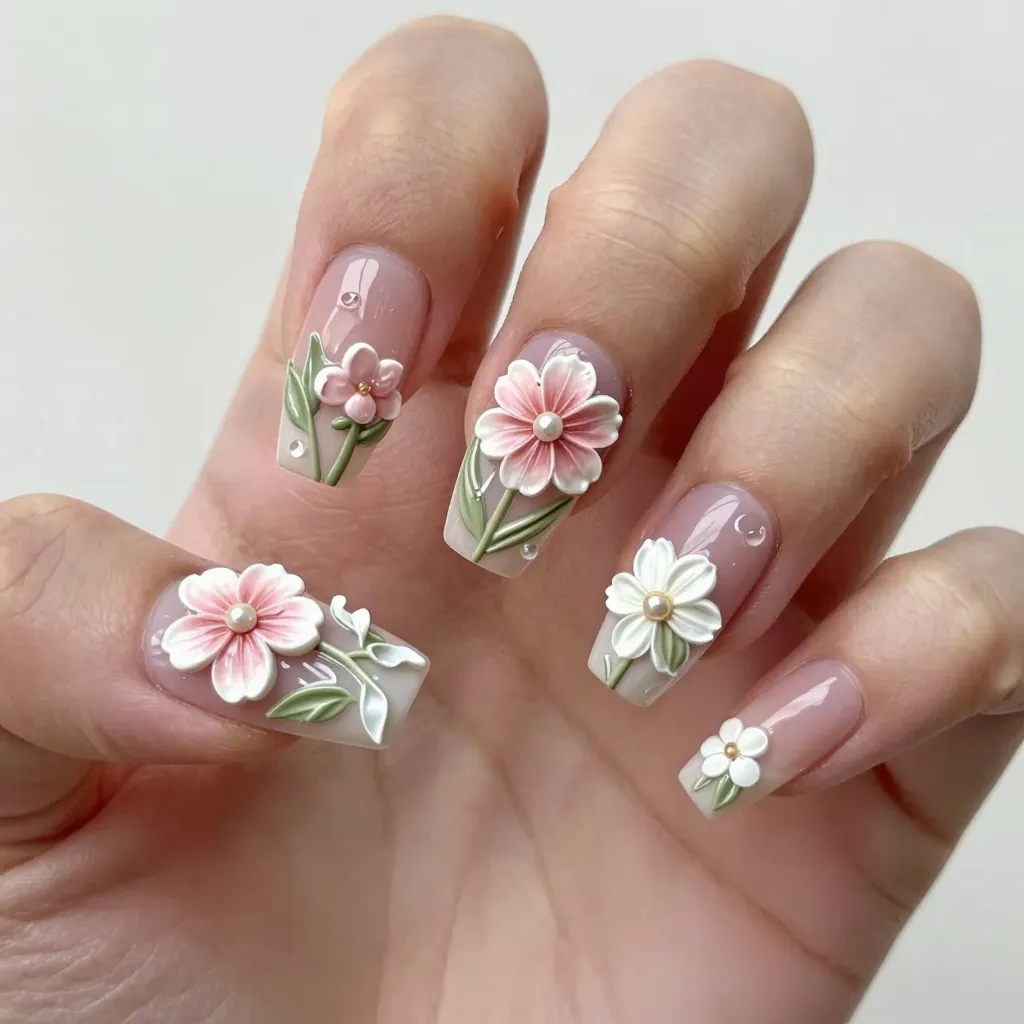 10. 3D Floral Nail Extensions