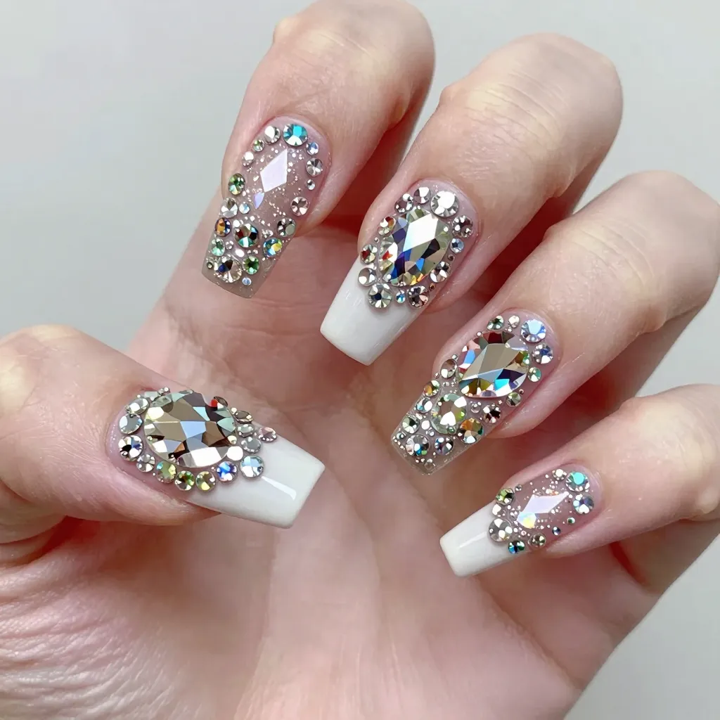 13. Rhinestone Glam Nails